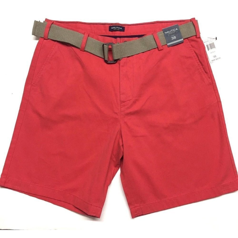 Nautica Men's size 38 Flat Front Bermuda Shorts w/belt Sailor Red NEW